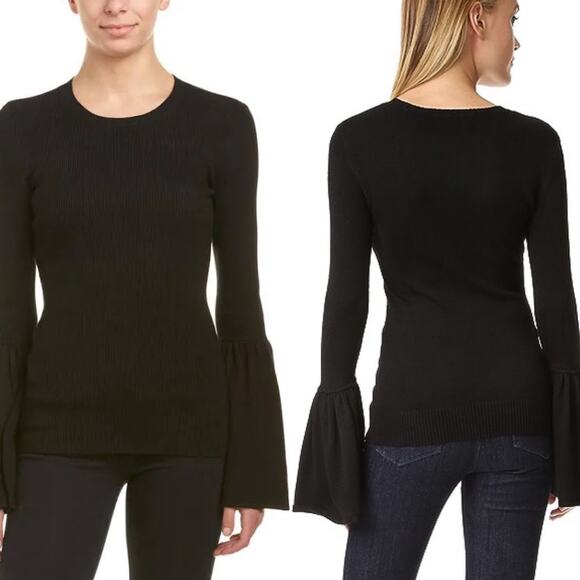 BCBGMAXAZRIA Sweater Women's Small Black Waverly Bell Sleeve Boho Whimsigoth - Picture 1 of 5